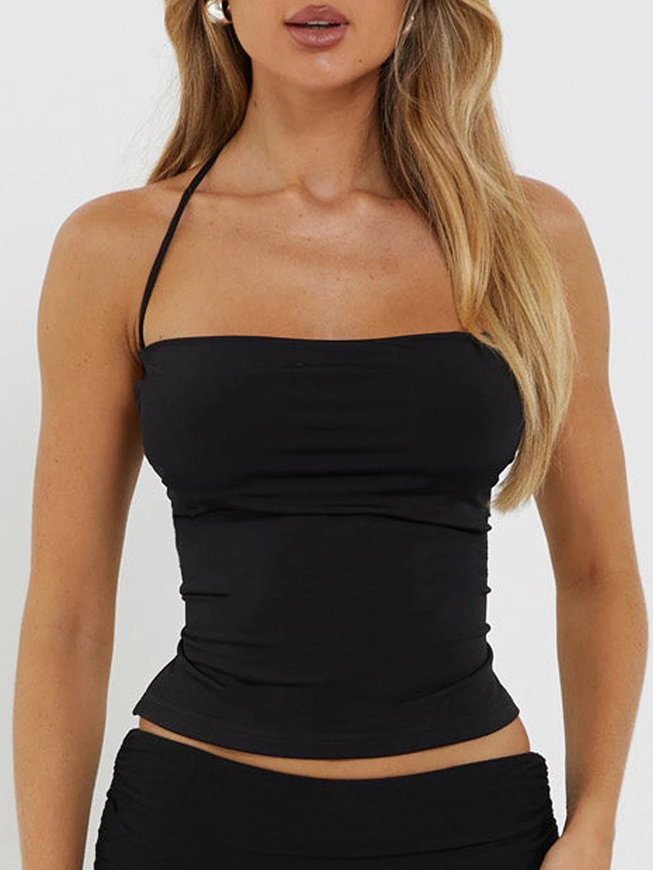 Halter Neck Backless Tank Top – Slim Fit Solid Color