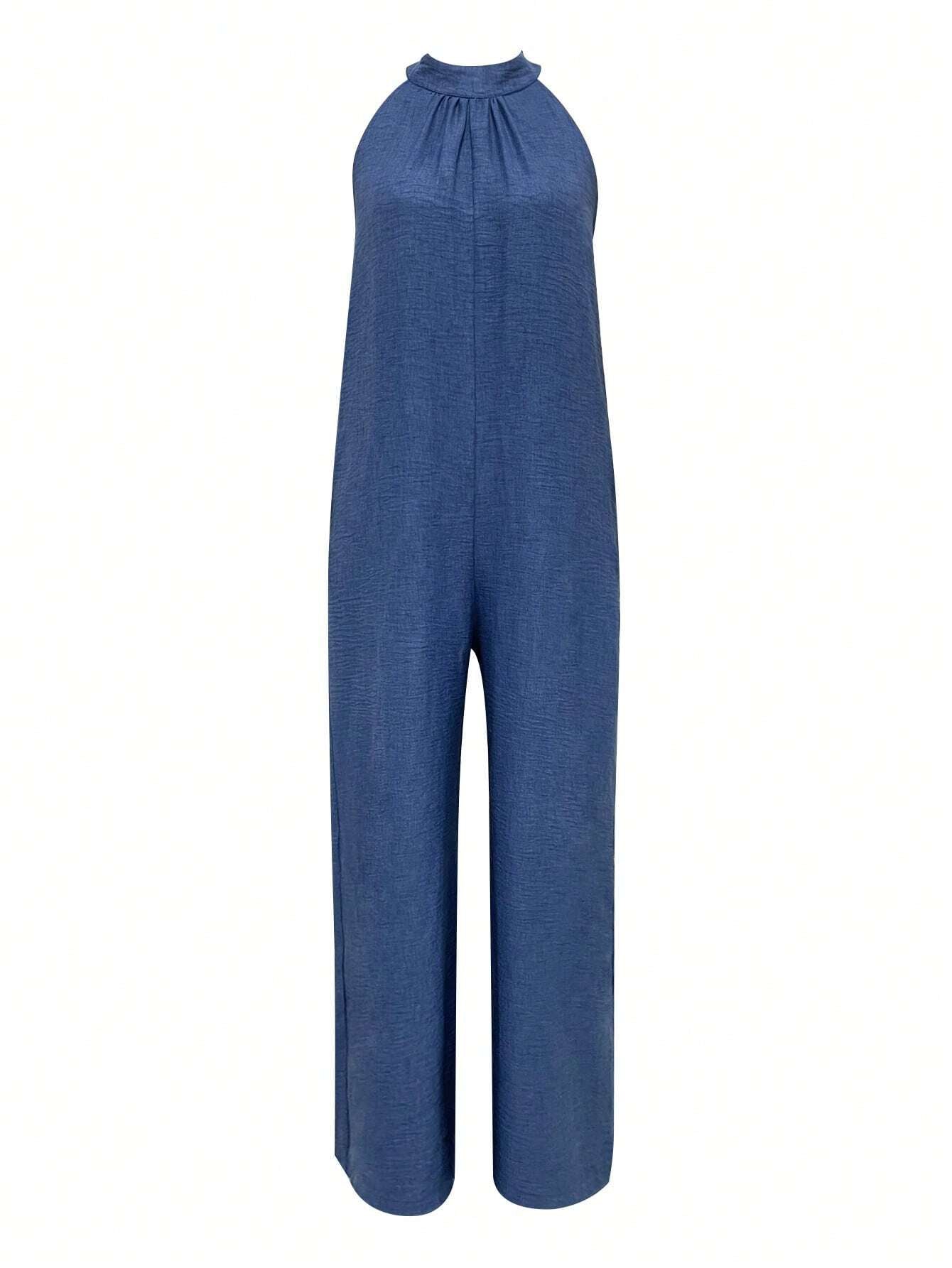 Sleeveless Pleated Halter Jumpsuit Elegant & Youthful Summer Statement