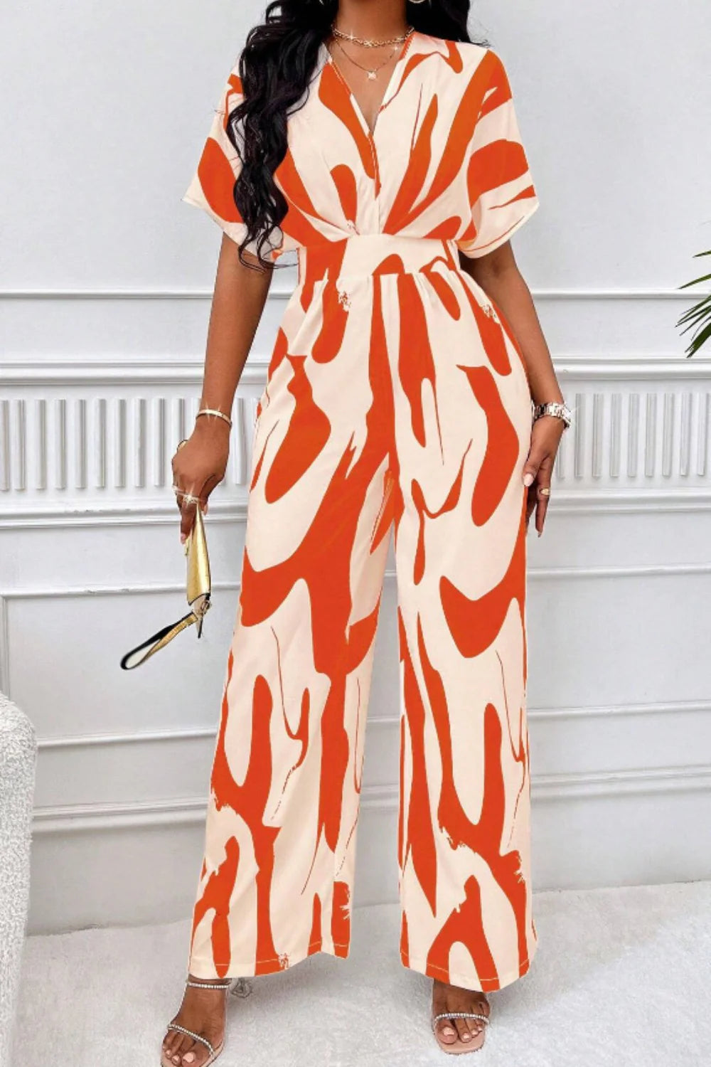 Aura Curve – Printed Wide-Leg Wrap Jumpsuit
