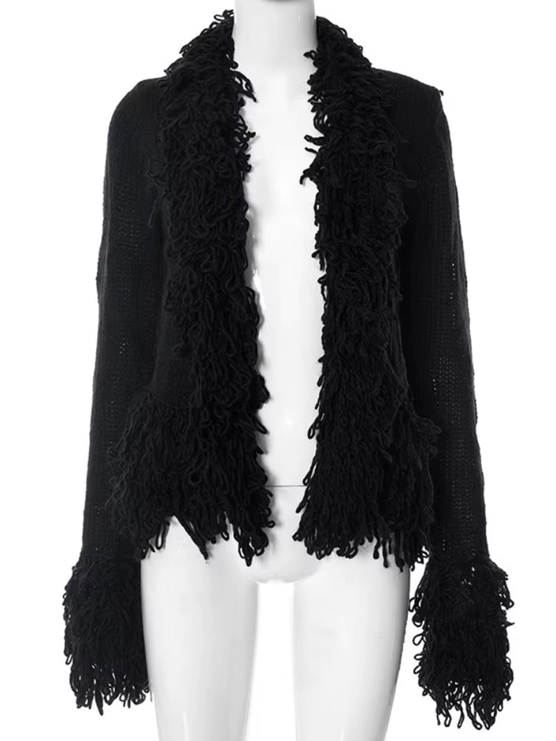 Vintage Fringe Sweater Jackets Women Hipster Long Sleeve Knit Cardigan
