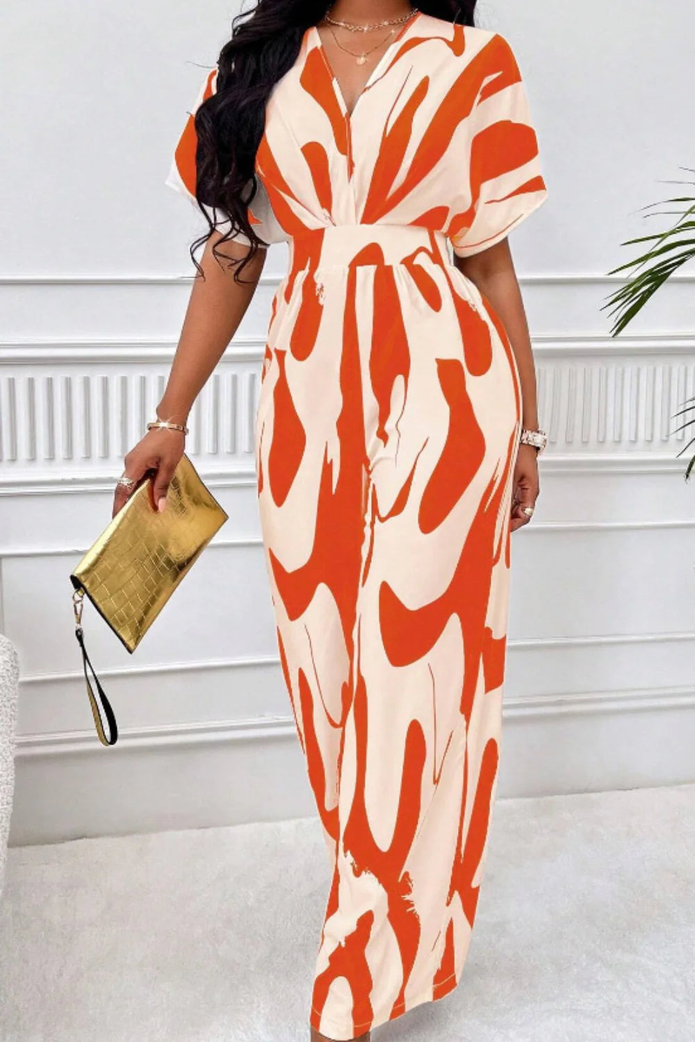 Aura Curve – Printed Wide-Leg Wrap Jumpsuit