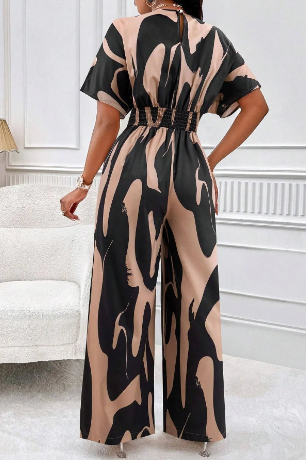 Aura Curve – Printed Wide-Leg Wrap Jumpsuit
