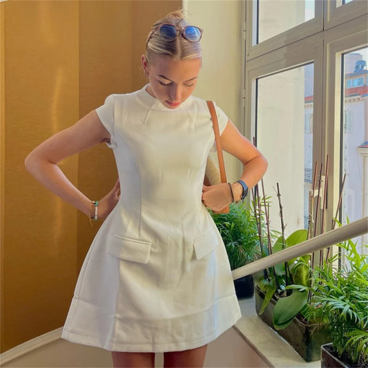 Casual Pretty Sleeveless Slim Mini Dress Women 2024 Summer Sexy O Neck High Waist Black Short Dresses Elegant