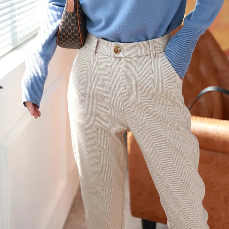 Woolen Pants Women'S Harem Pencil Pants Autumn Winter High Waisted Casual Suit Pants Office Lady Women Trousers