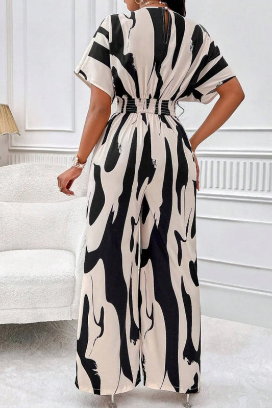 Aura Curve – Printed Wide-Leg Wrap Jumpsuit