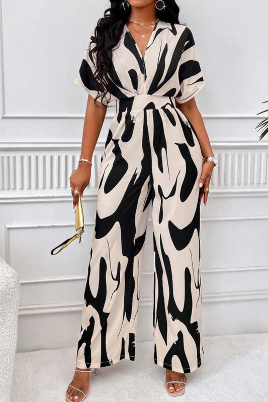 Aura Curve – Printed Wide-Leg Wrap Jumpsuit