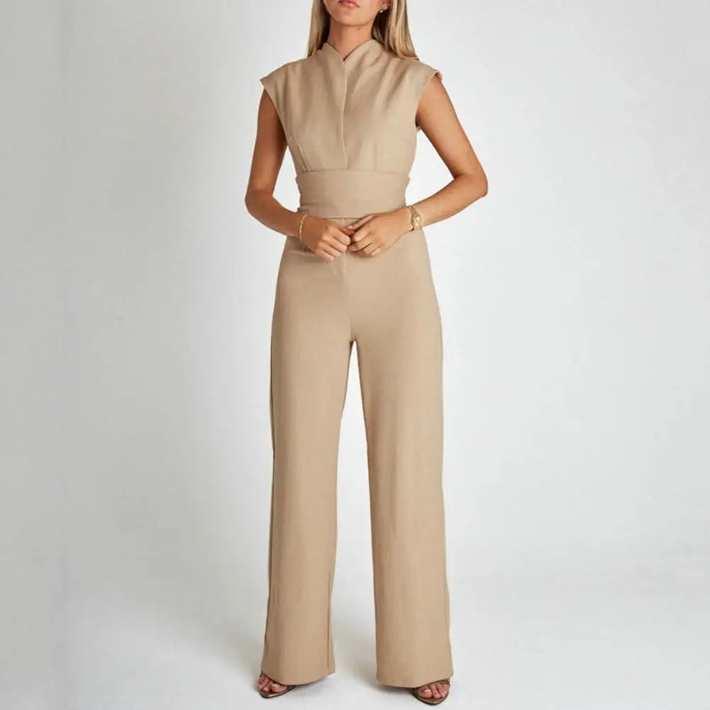 Elegant V-Neck Belted Wide-Leg Jumpsuit Office Chic & Evening Wear