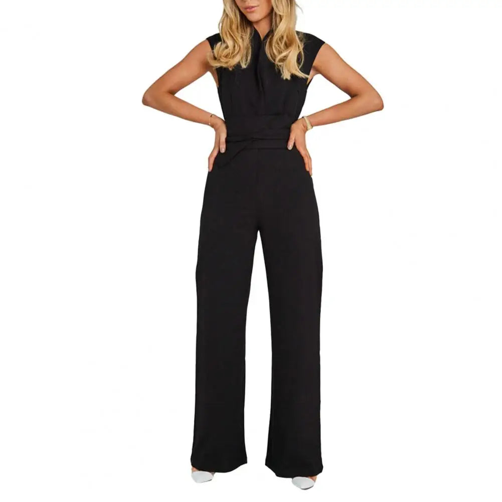 Elegant V-Neck Belted Wide-Leg Jumpsuit Office Chic & Evening Wear