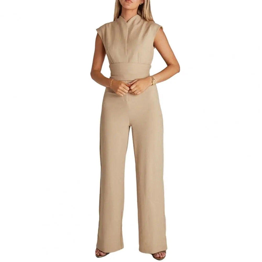 Elegant V-Neck Belted Wide-Leg Jumpsuit Office Chic & Evening Wear
