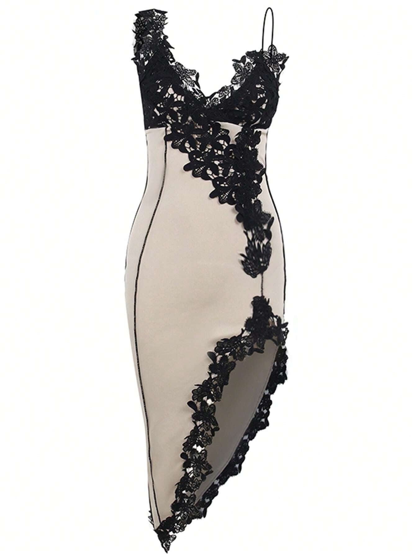   Y2K Lace  Spaghetti Strap Sleeveless Dress Ruffle Slit Party Cocktail Dress