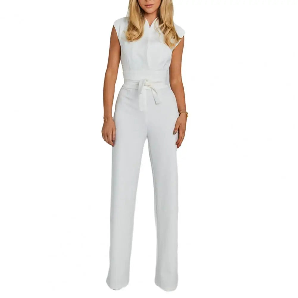Elegant V-Neck Belted Wide-Leg Jumpsuit Office Chic & Evening Wear