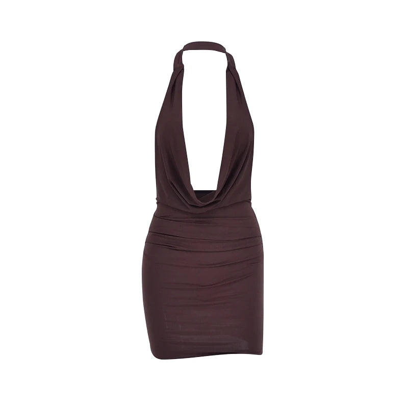 Backless V-Neck Satin Mini Dress  Summer Night Partywear