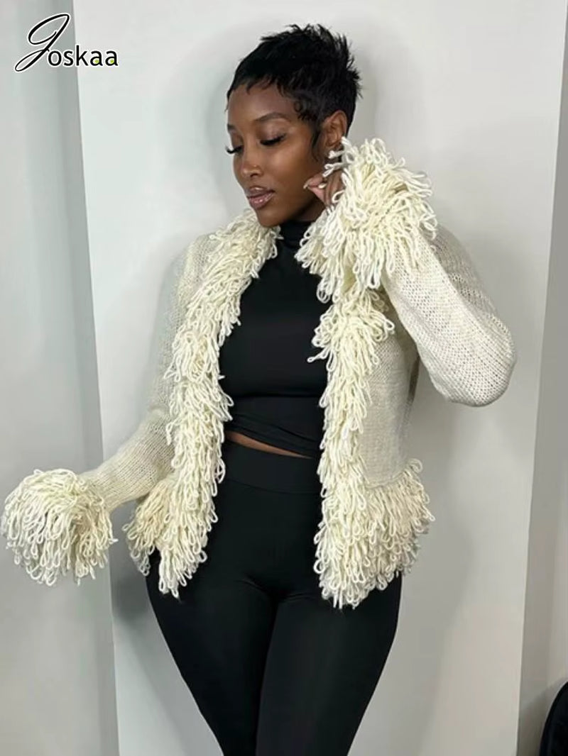 Vintage Fringe Sweater Jackets Women Hipster  Long Sleeve Knit Cardigan