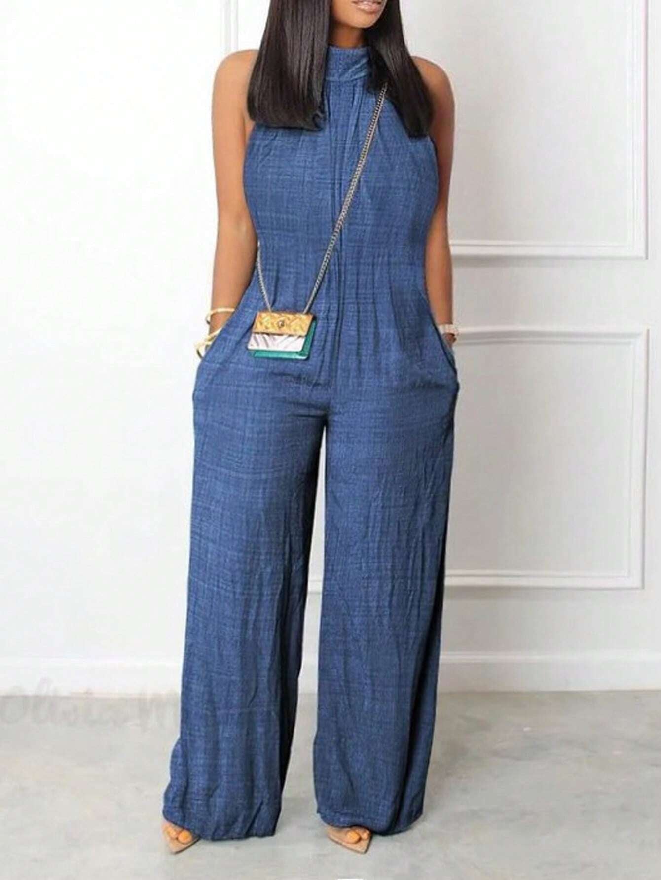 Sleeveless Pleated Halter Jumpsuit Elegant & Youthful Summer Statement