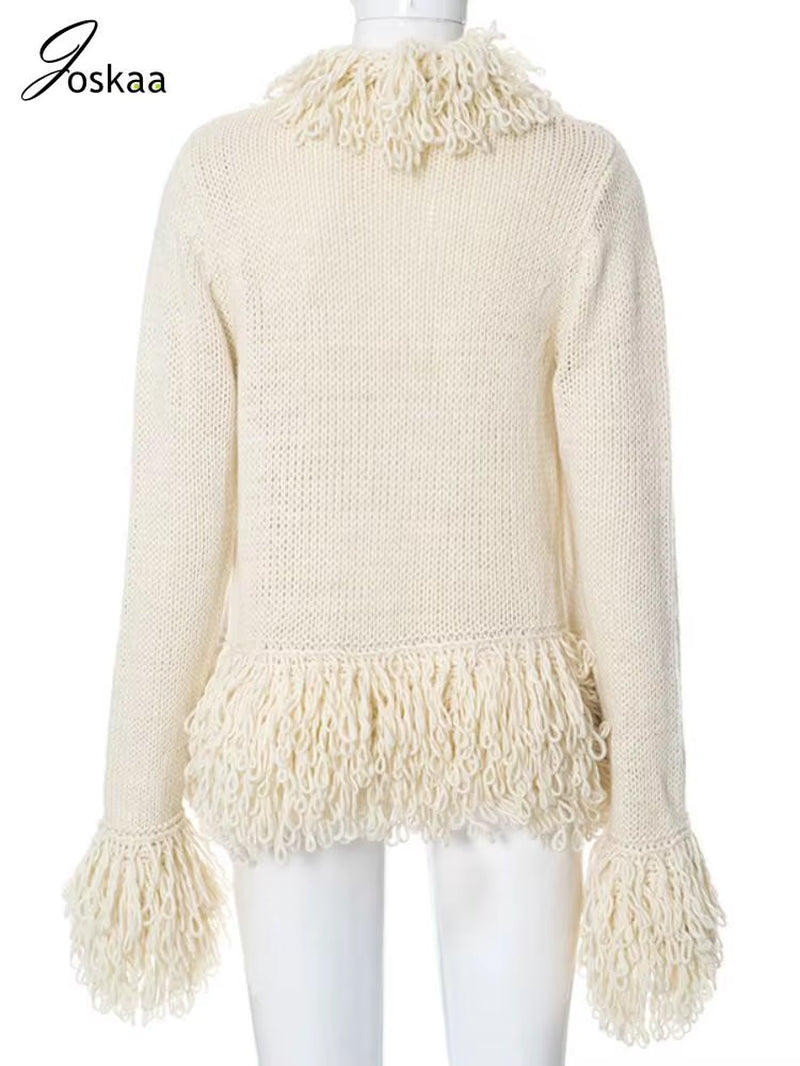 Vintage Fringe Sweater Jackets Women Hipster  Long Sleeve Knit Cardigan