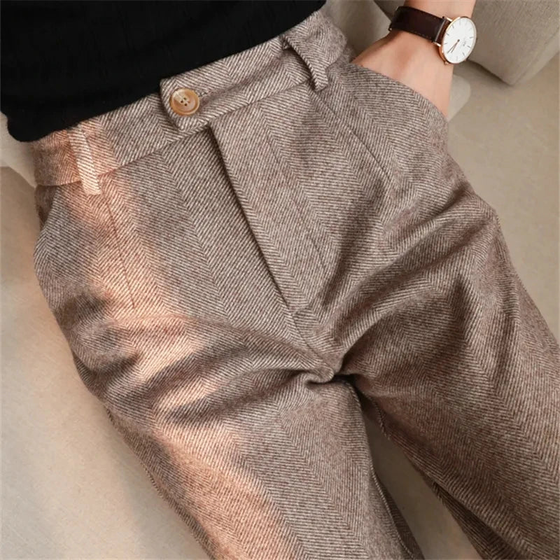 Woolen Pants Women'S Harem Pencil Pants Autumn Winter High Waisted Casual Suit Pants Office Lady Women Trousers