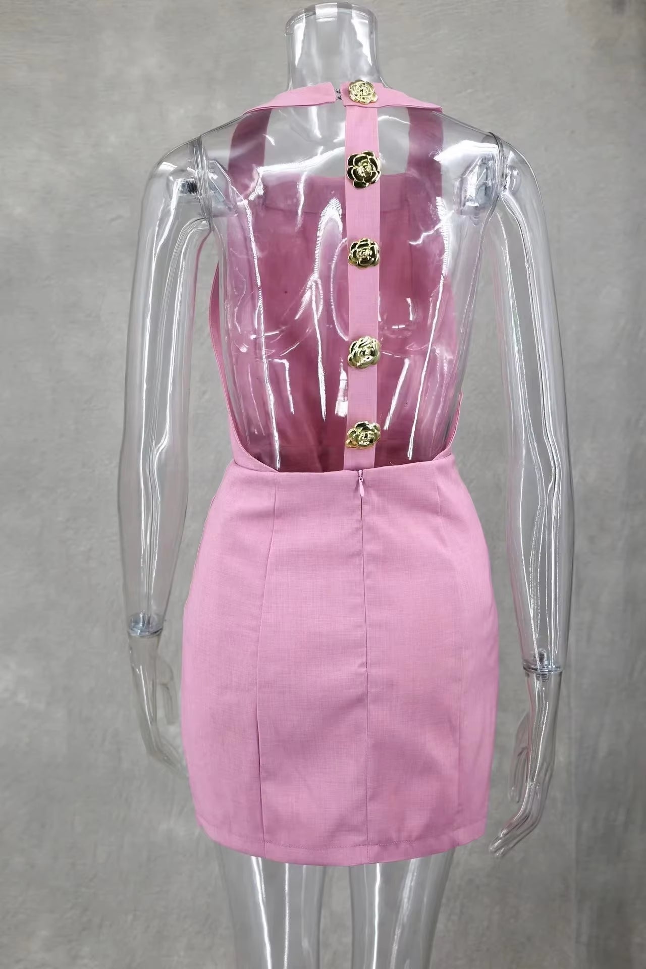 Rose Halter Backless Mini Dress – Elegant Sleeveless Party Wear