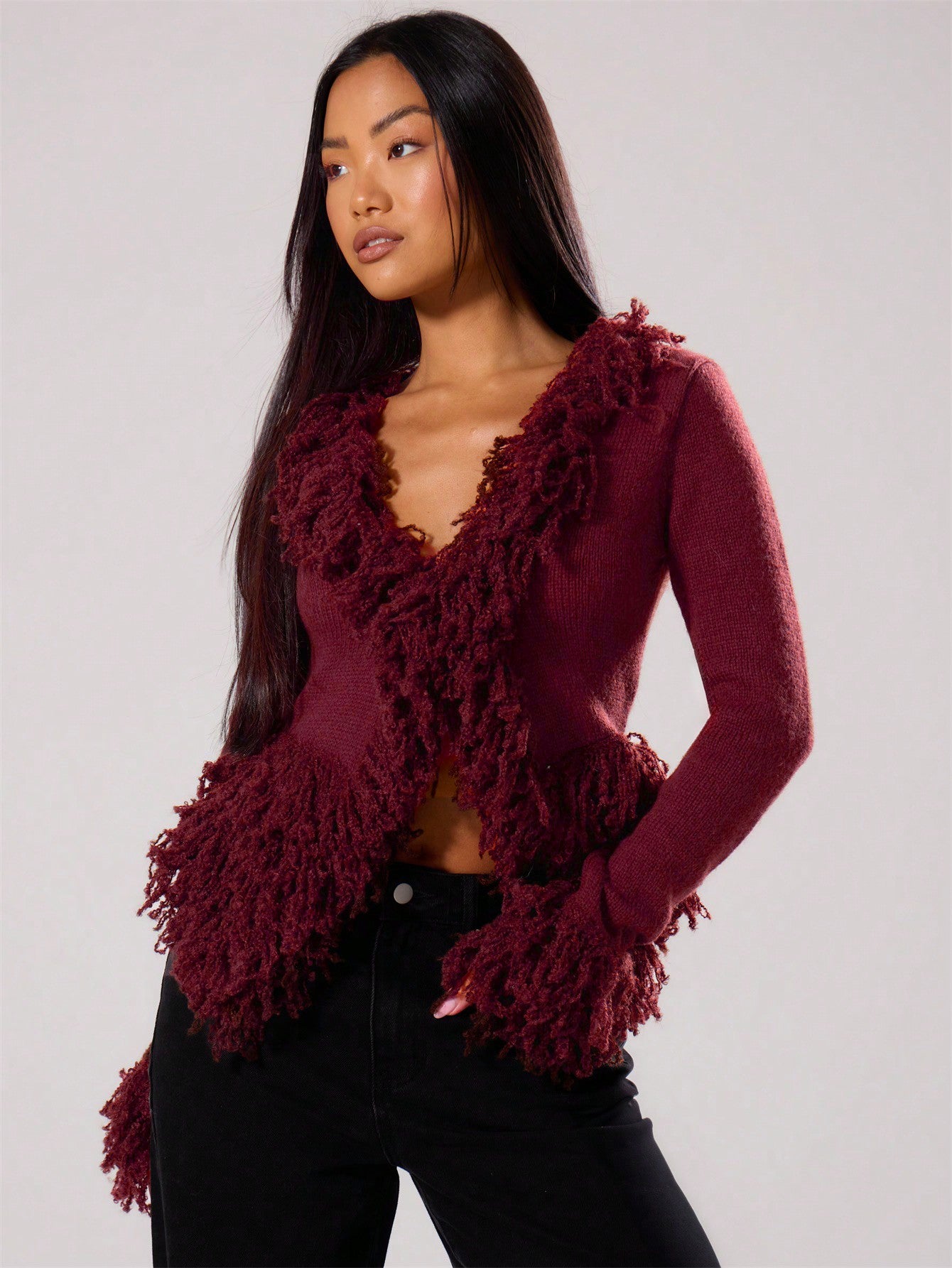 Y2K Shaggy Knit Cardigan Cozy Layer