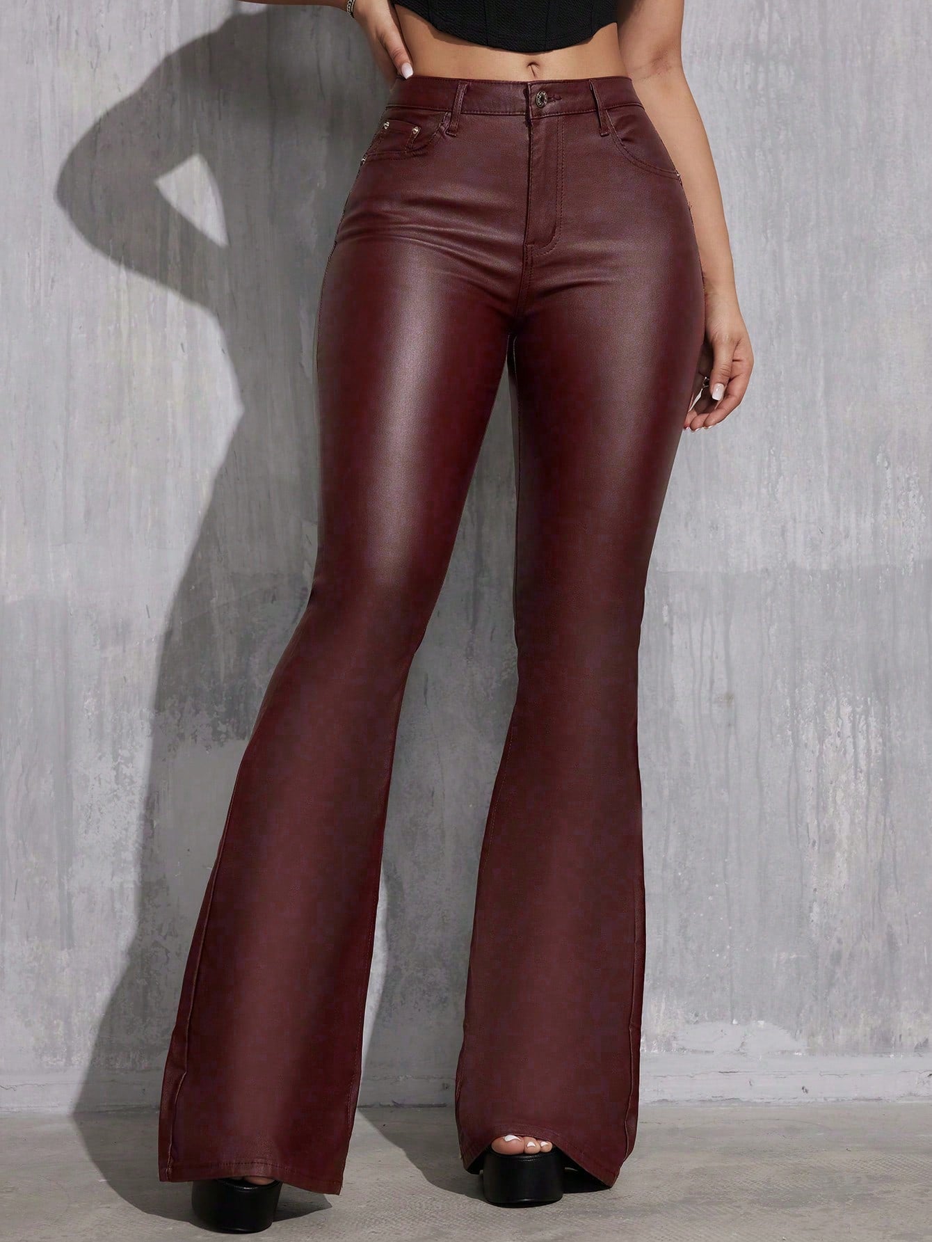 Tall  Plain PU Leather Flare Pants  