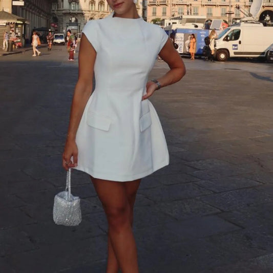 Casual Pretty Sleeveless Slim Mini Dress Women 2024 Summer Sexy O Neck High Waist Black Short Dresses Elegant