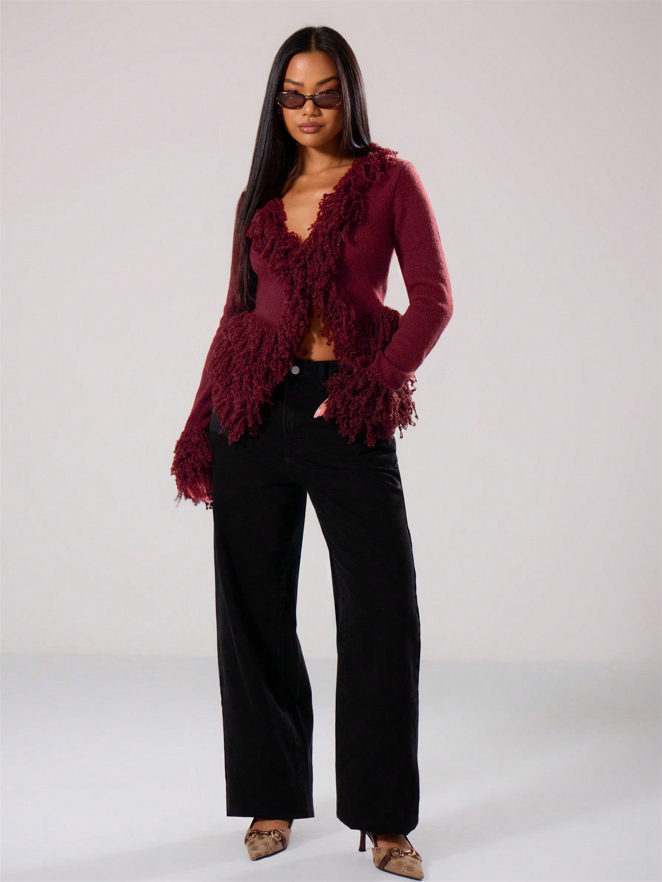 Y2K Shaggy Knit Cardigan Cozy Layer