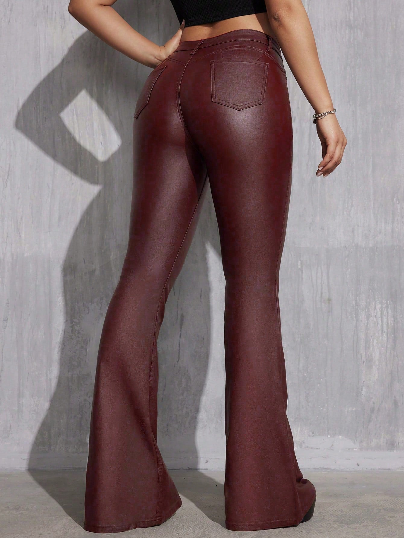 Tall  Plain PU Leather Flare Pants  