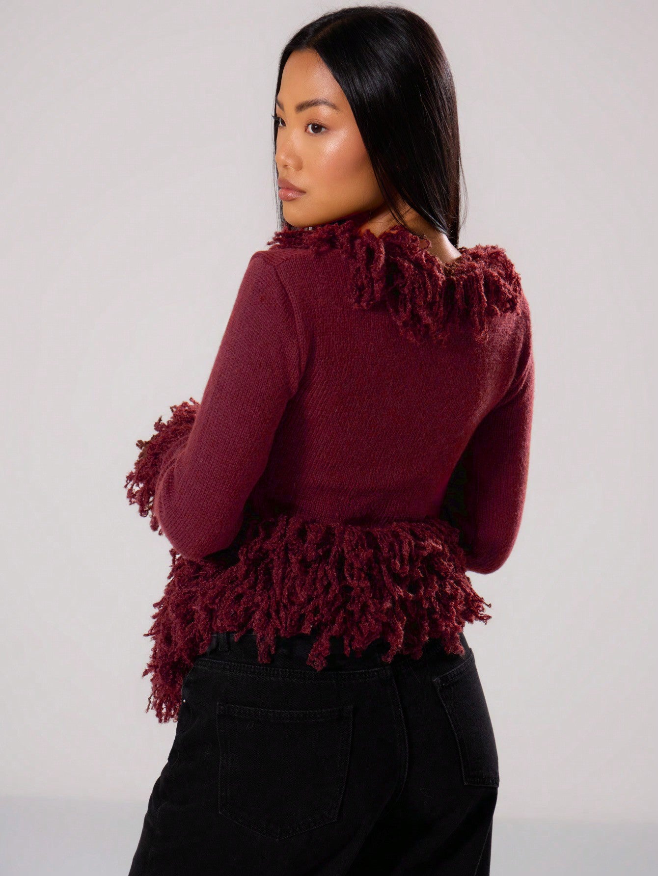 Y2K Shaggy Knit Cardigan Cozy Layer