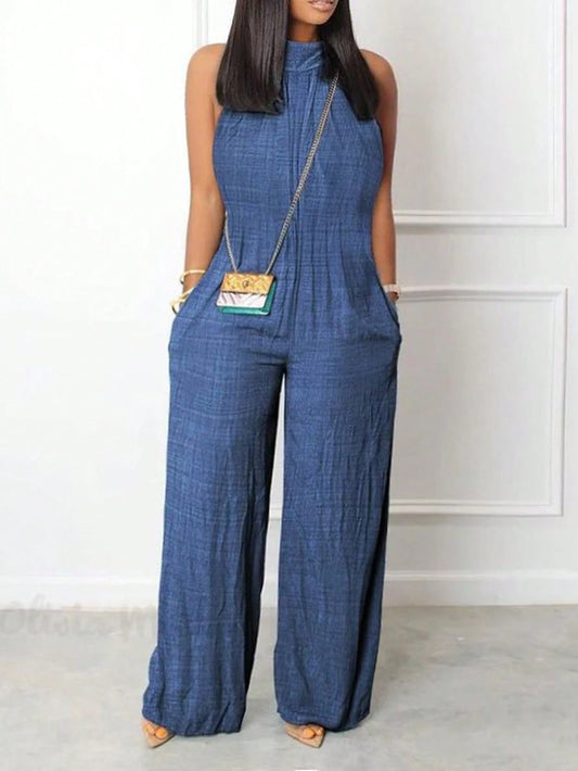 Sleeveless Pleated Halter Jumpsuit Elegant & Youthful Summer Statement