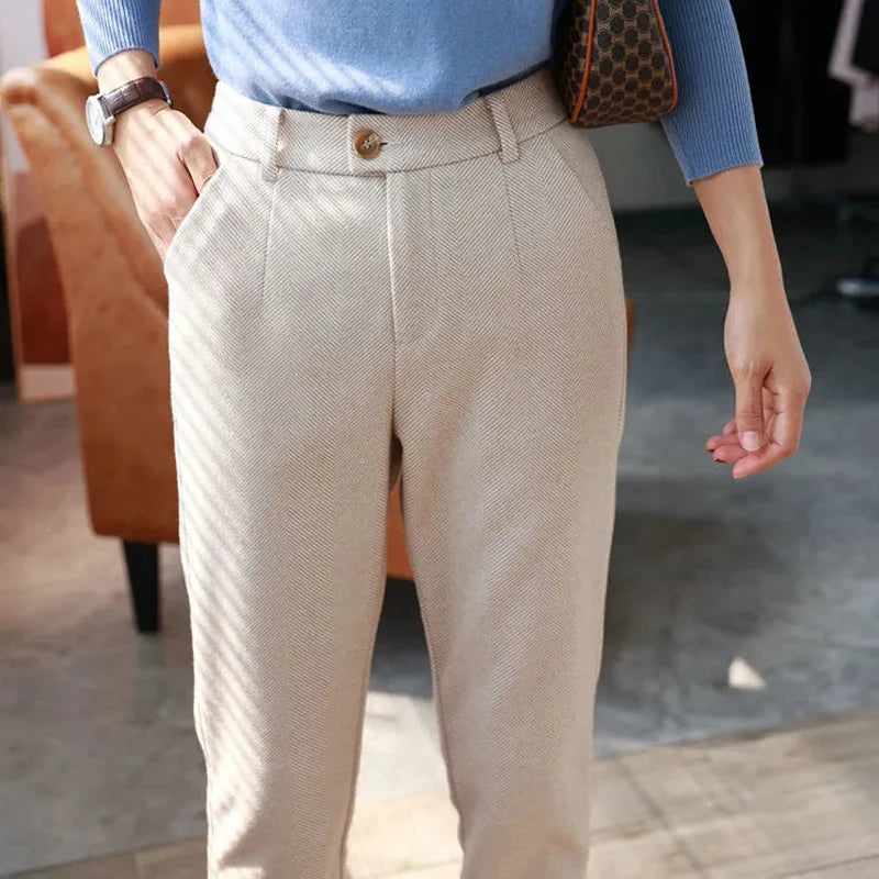 Woolen Pants Women'S Harem Pencil Pants Autumn Winter High Waisted Casual Suit Pants Office Lady Women Trousers