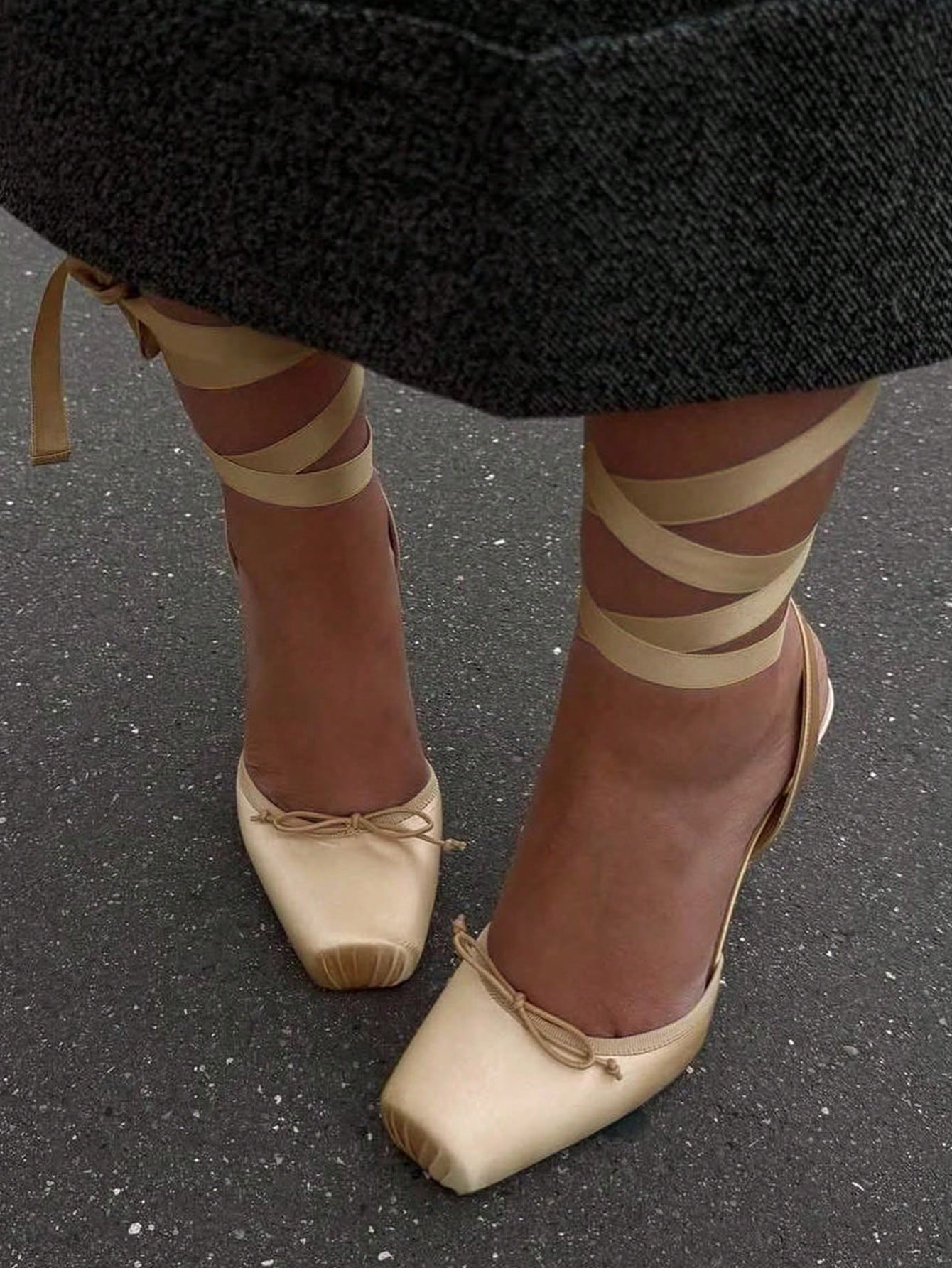 Balletcore Ribbon Heels  Square-Toe Satin Lace-Up