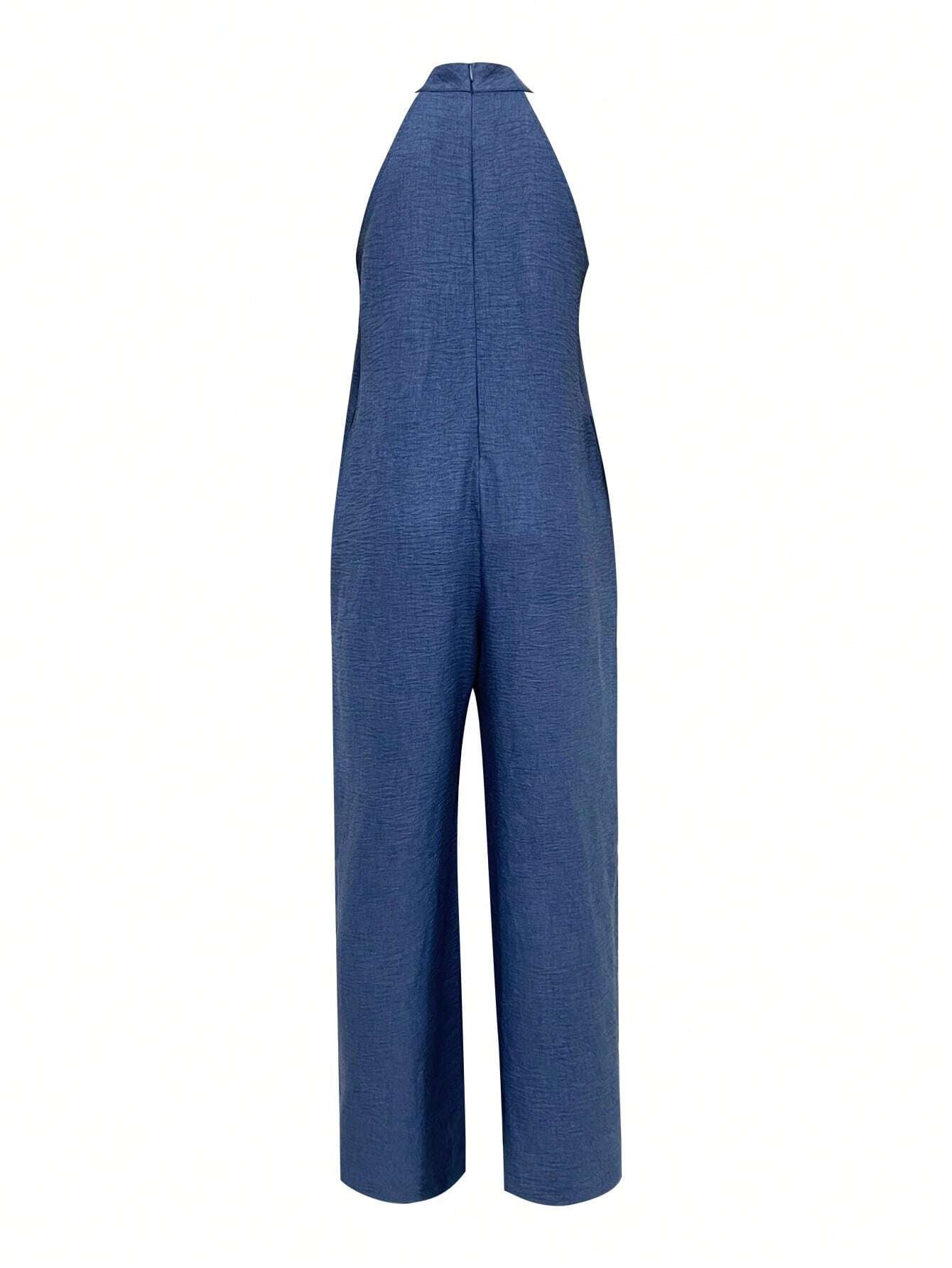 Sleeveless Pleated Halter Jumpsuit Elegant & Youthful Summer Statement