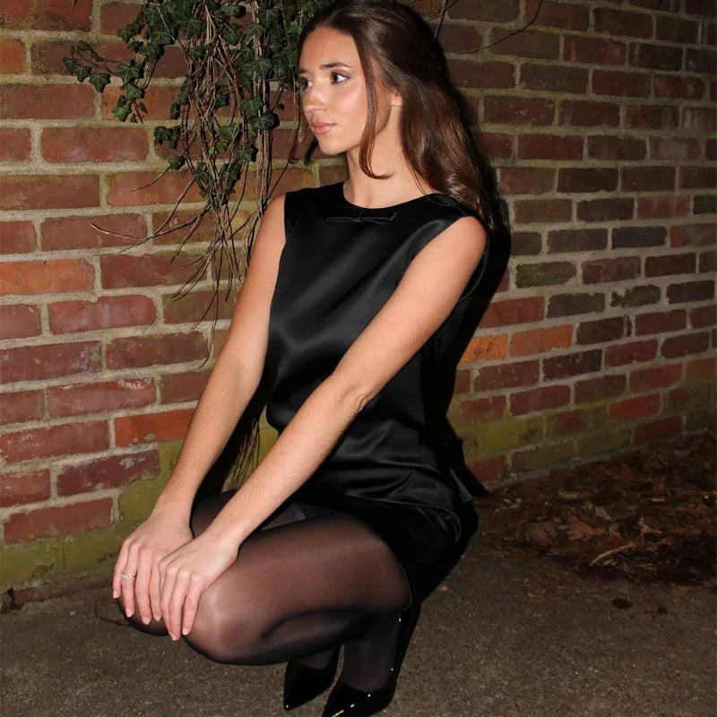 Bow-Tie Back Satin Mini Dress – Elegant Summer Partywear