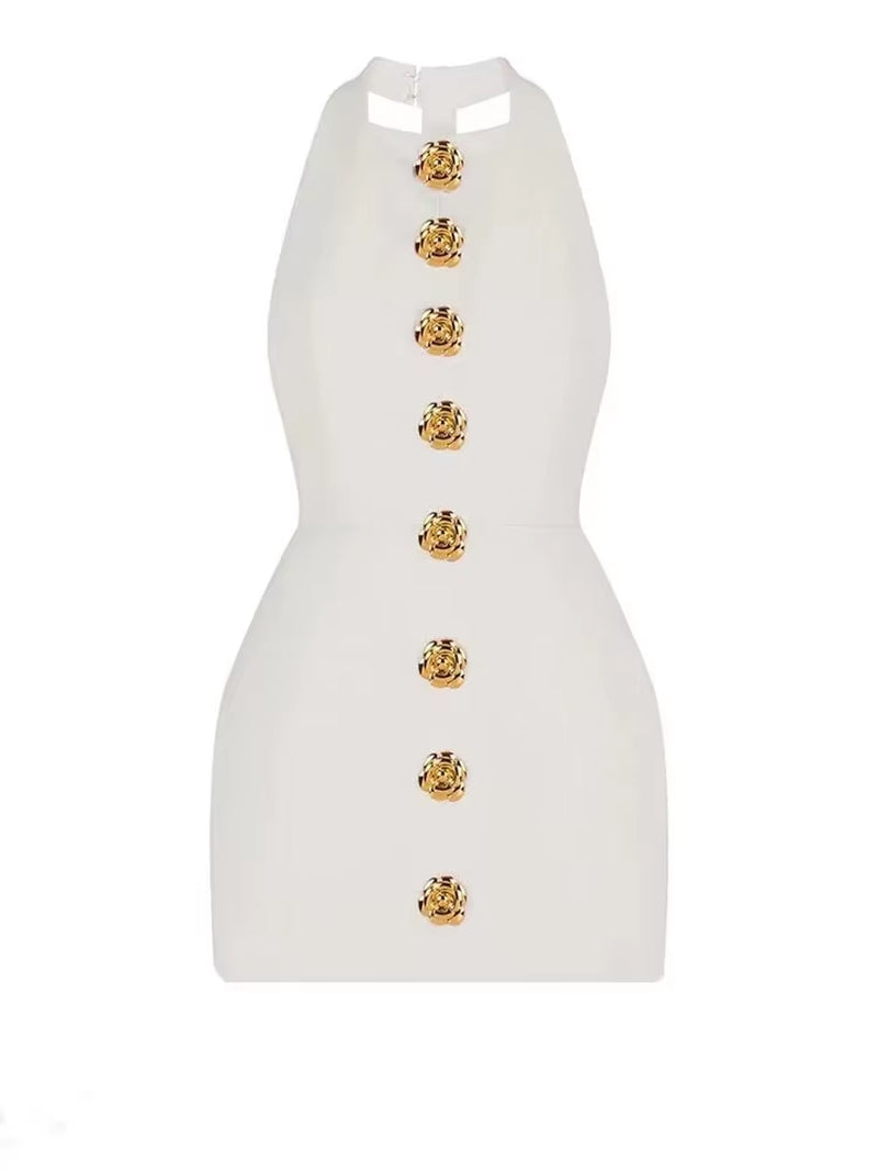 Rose Halter Backless Mini Dress – Elegant Sleeveless Party Wear