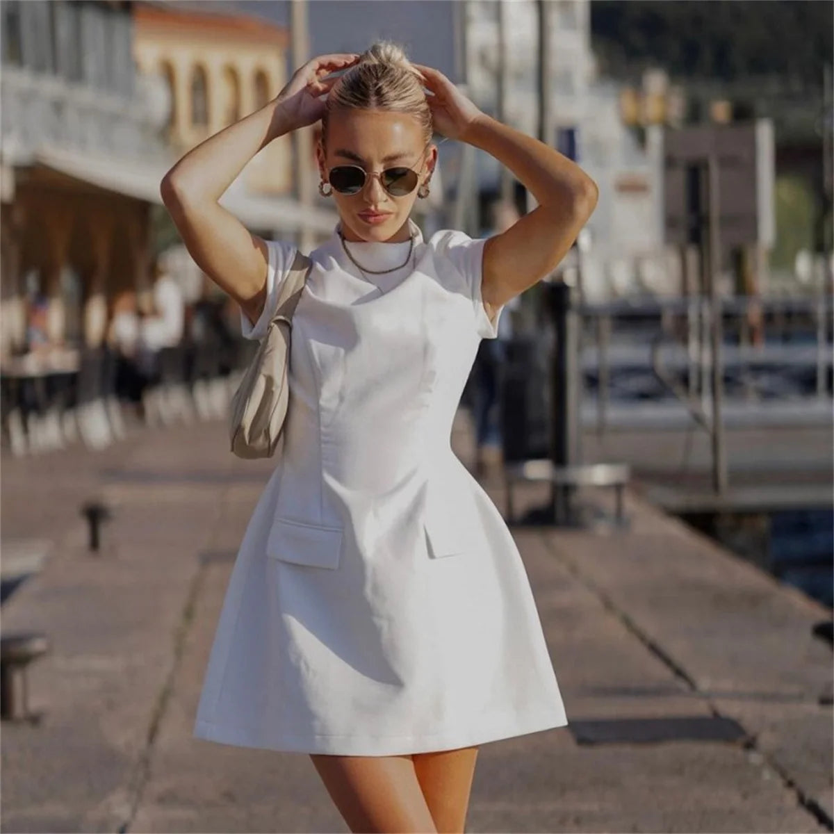 Casual Pretty Sleeveless Slim Mini Dress Women 2024 Summer Sexy O Neck High Waist Black Short Dresses Elegant