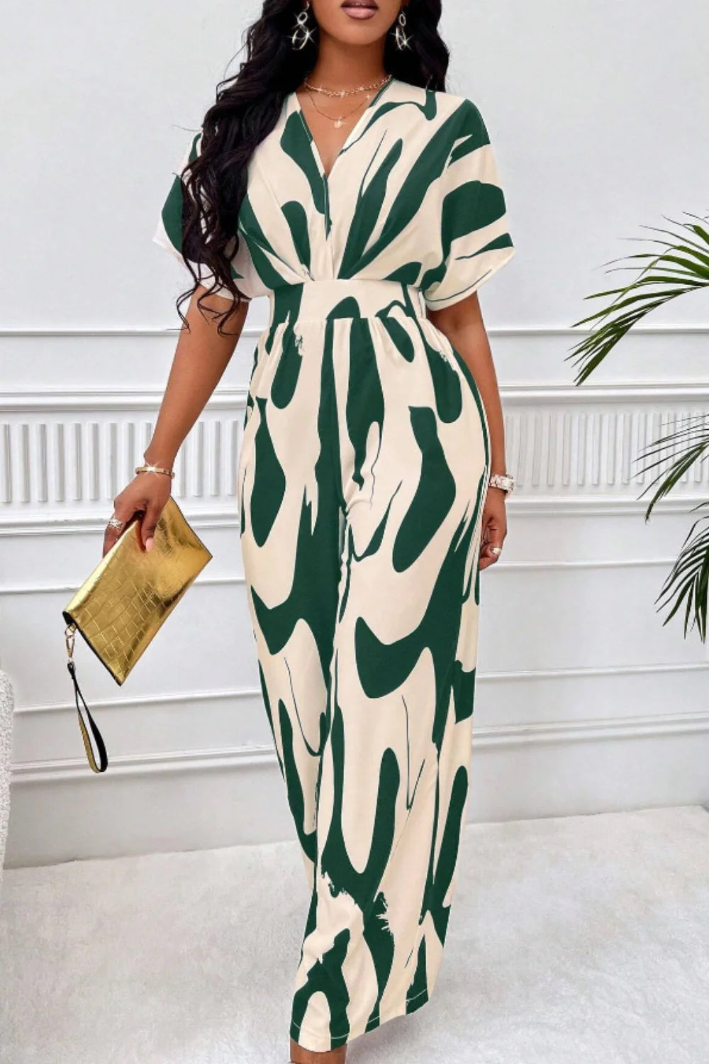 Aura Curve – Printed Wide-Leg Wrap Jumpsuit