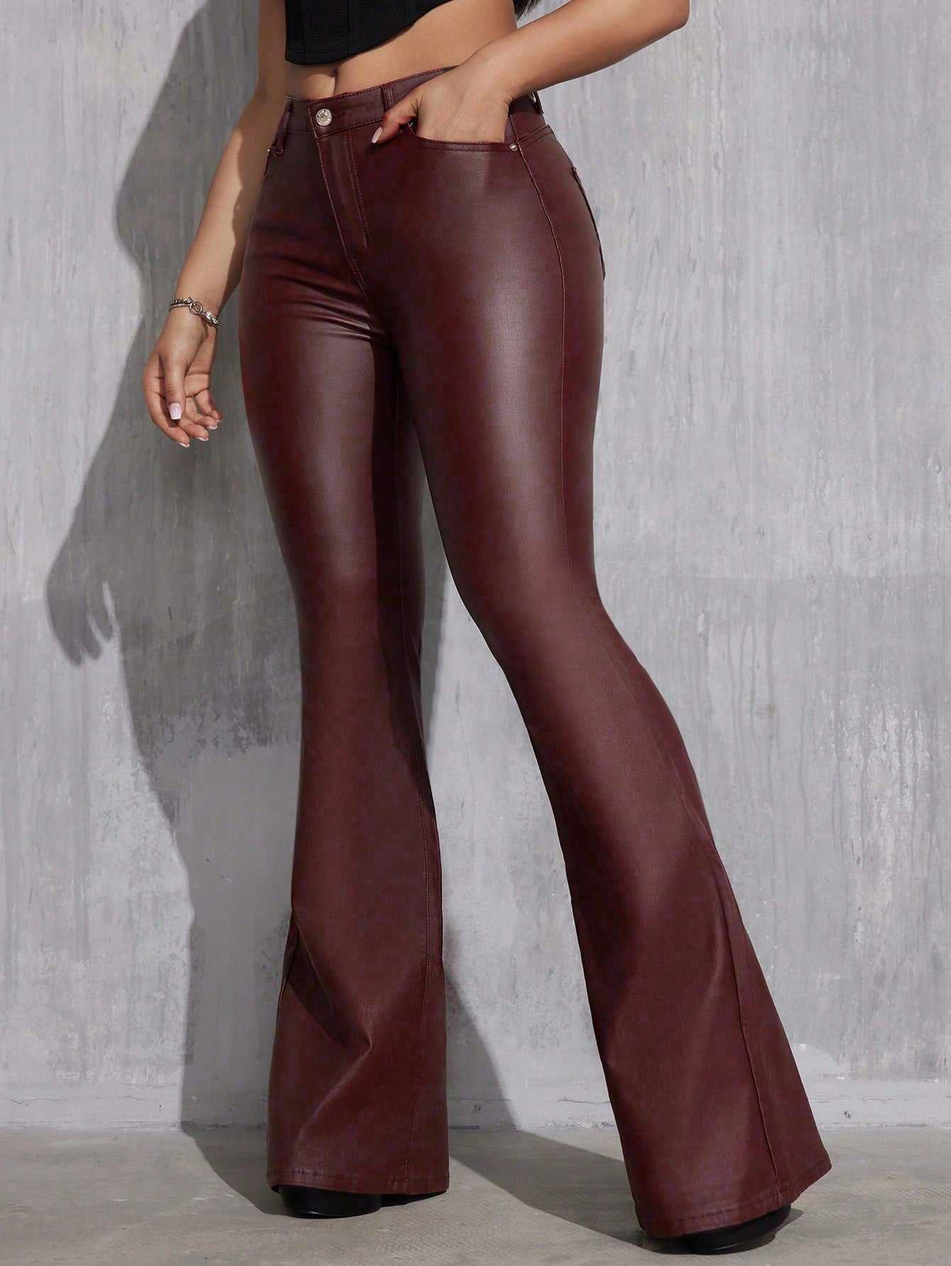 Tall  Plain PU Leather Flare Pants  